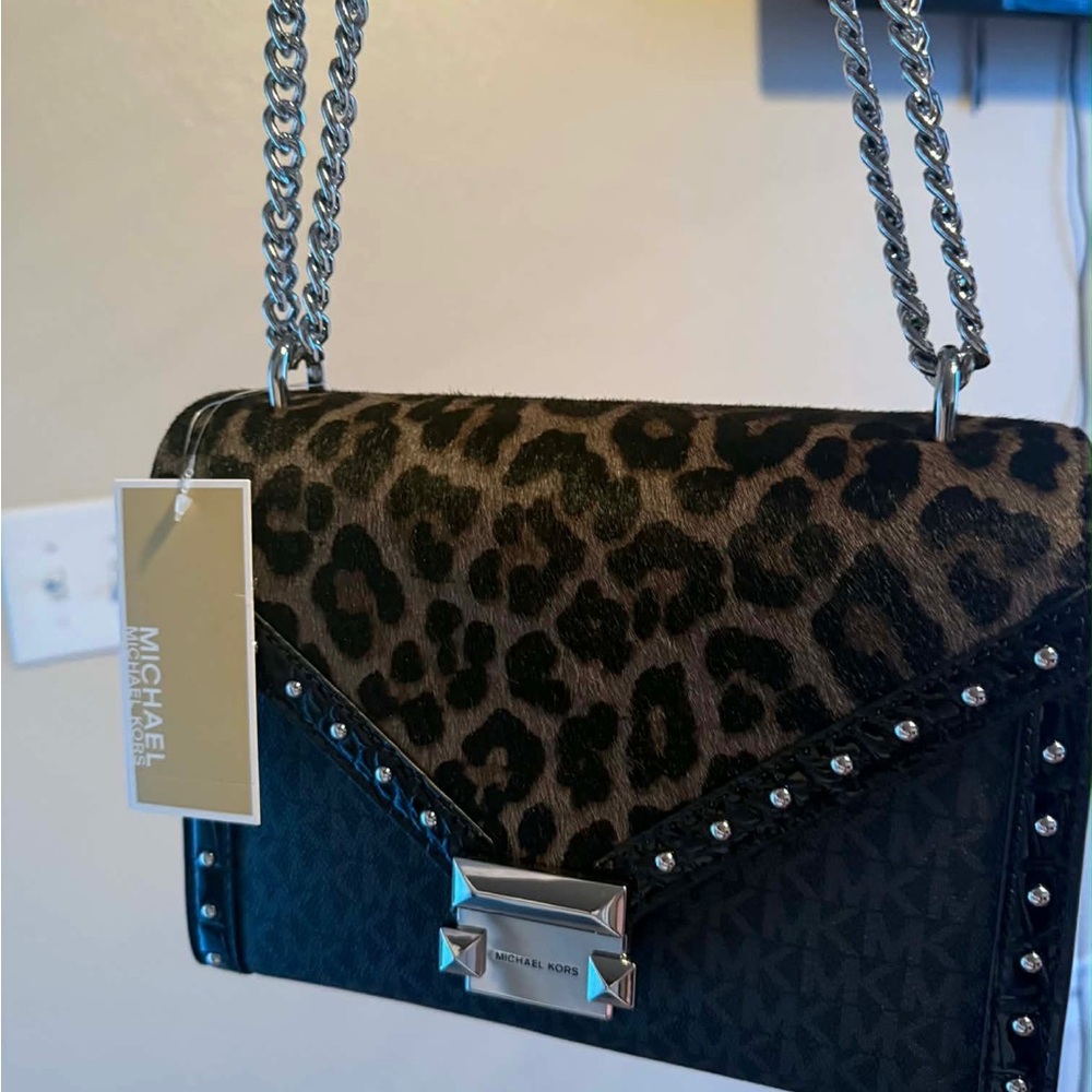 Michael Kors Leopard and Black Chain Shoulder Bag